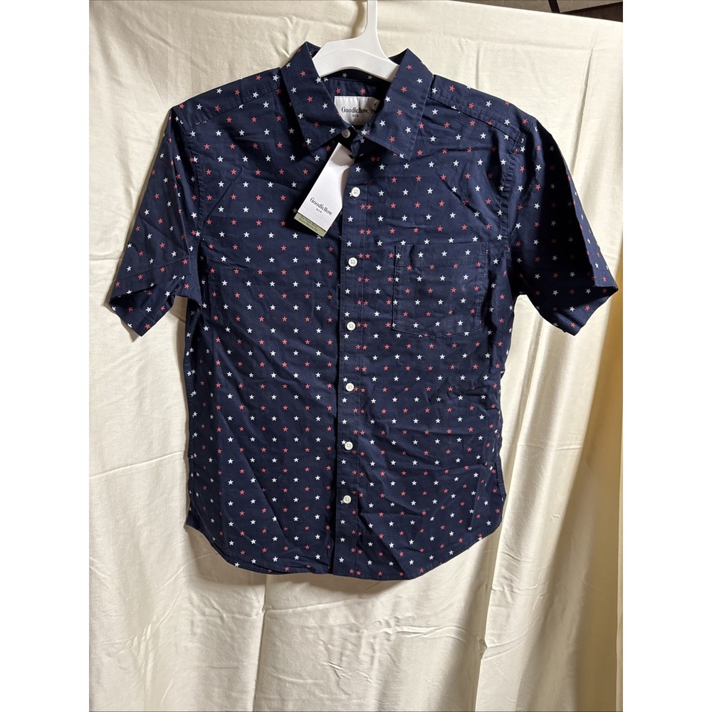 Goodfellow & Co Button Up Mens Medium Navy Blue Star Print Vacay Slim Fit NWT